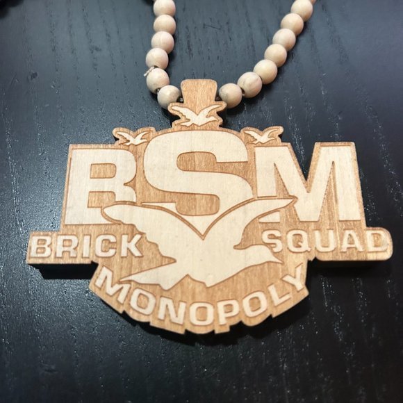 GoodWood NYC Brick Squad Monopoly Necklace Wooden Pendant Wooden Beaded - Picture 2 of 4